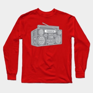 Boombox (White Lines + Gray Drop Shadow) Analog / Music Long Sleeve T-Shirt